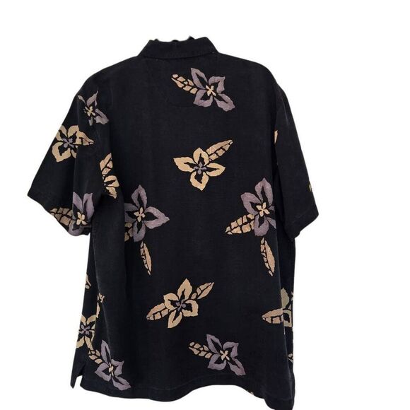 Firethorn Mens Floral 100% Silk Short Sleeve Hawaiian Shirt Black Medium - Picture 2 of 9